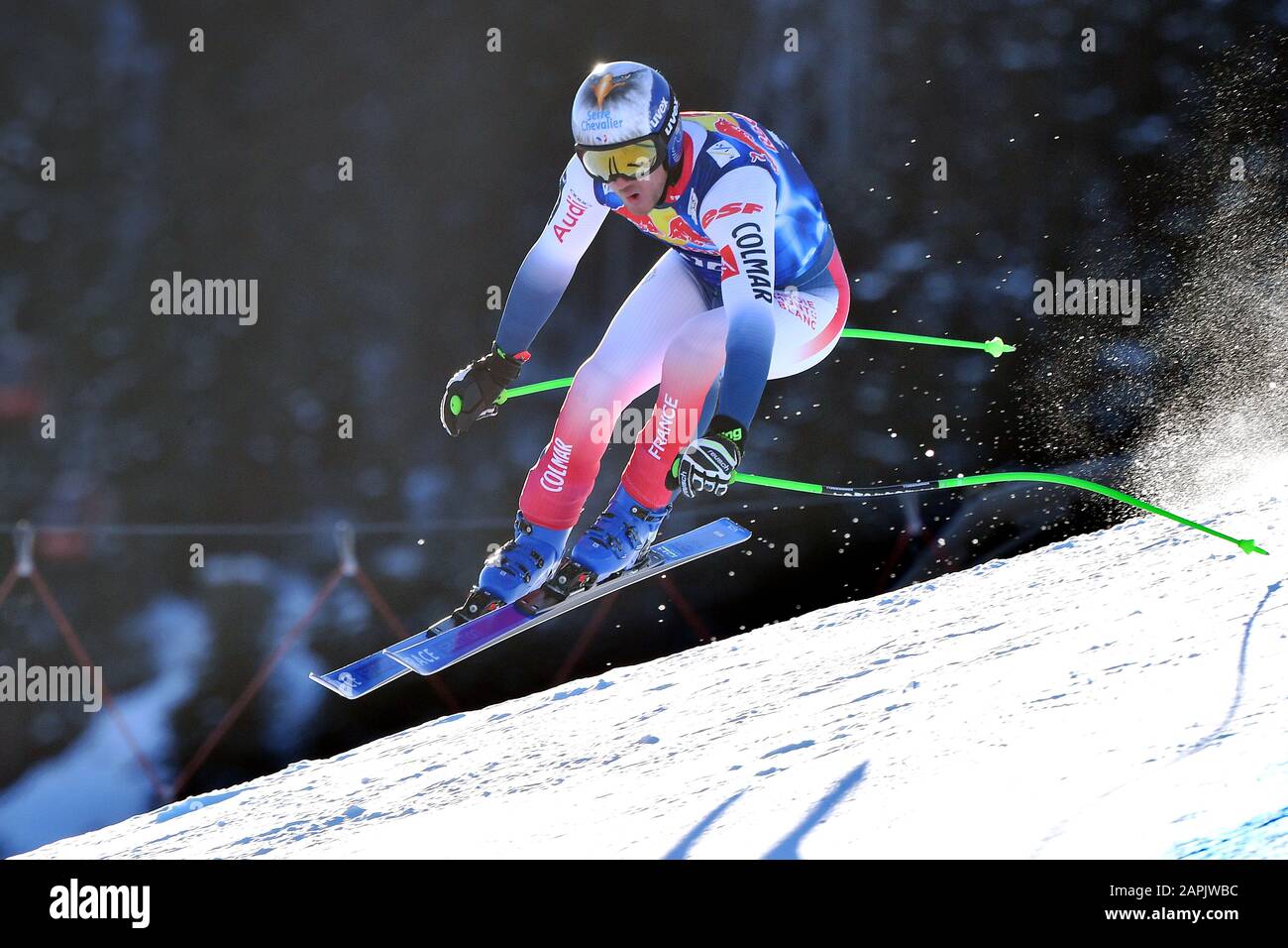 Nils ALLEGRE (FRA), action, alpine skiing, training, 80. Hahnenkamm race 2020, Kitzbuehel, Hahnenkamm, Streif, departure, January 23, 2020 | usage worldwide Stock Photo