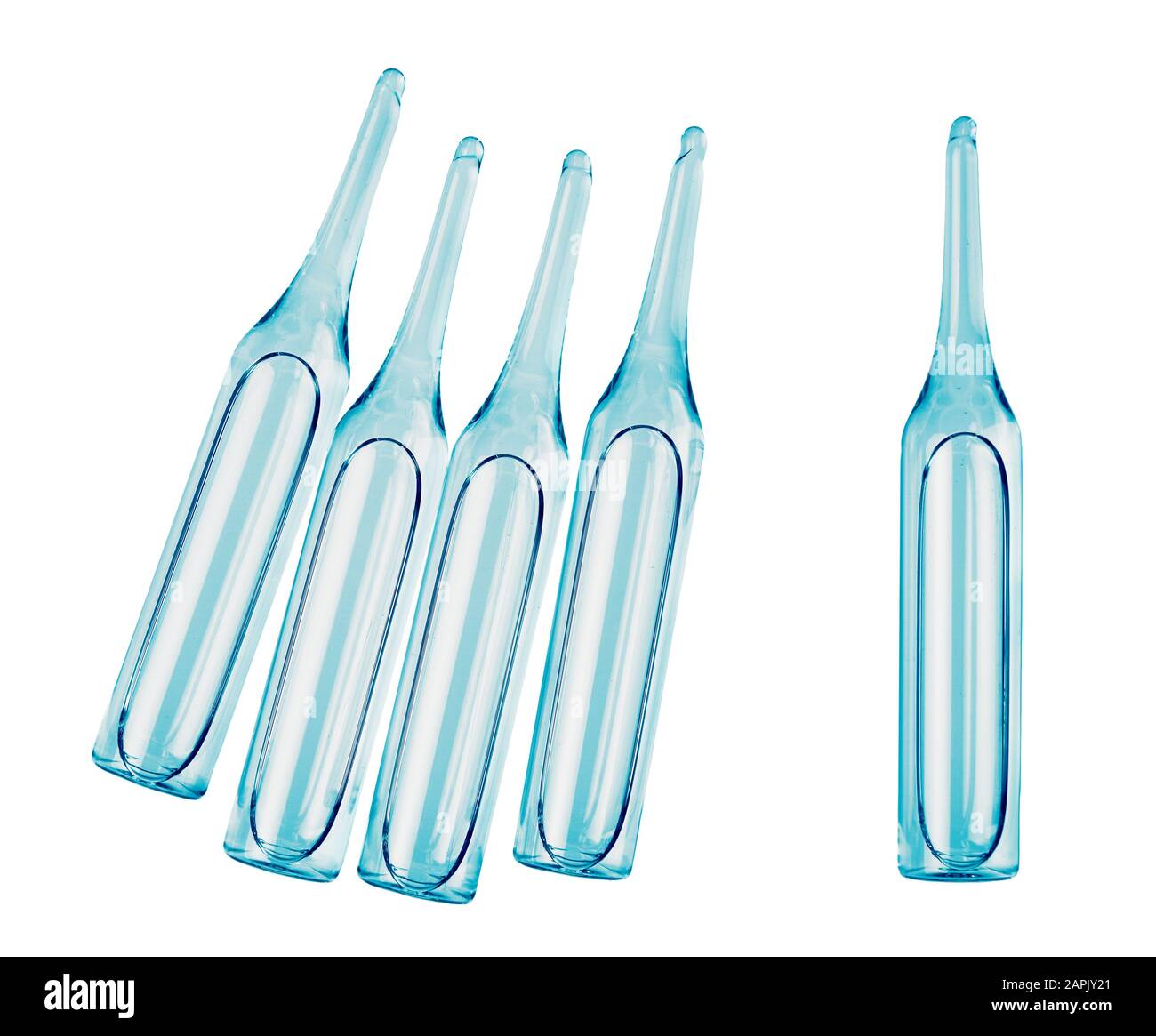 Ampoules for injection with medication. Transparent capsules with