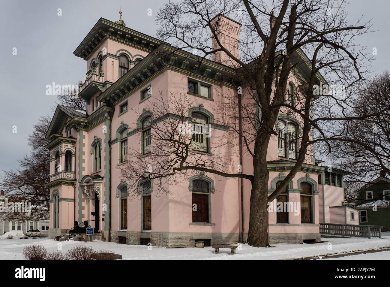 Oswego, New York, USA. January 23, 2020. View of the Richardson-Bates House Museum , an Italian Villa style mansion in the downtown district of the ci Stock Photo