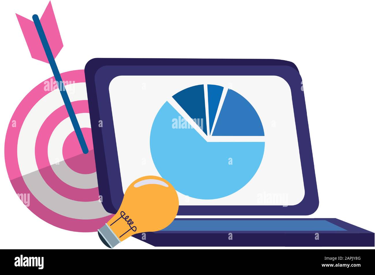 target, bulb and laptop computer, colorful design Stock Vector Image