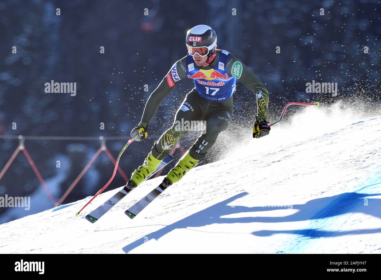 Bryce BENNETT (USA), action, alpine skiing, training, 80. Hahnenkamm race 2020, Kitzbuehel, Hahnenkamm, Streif, departure, January 23, 2020 | usage worldwide Stock Photo