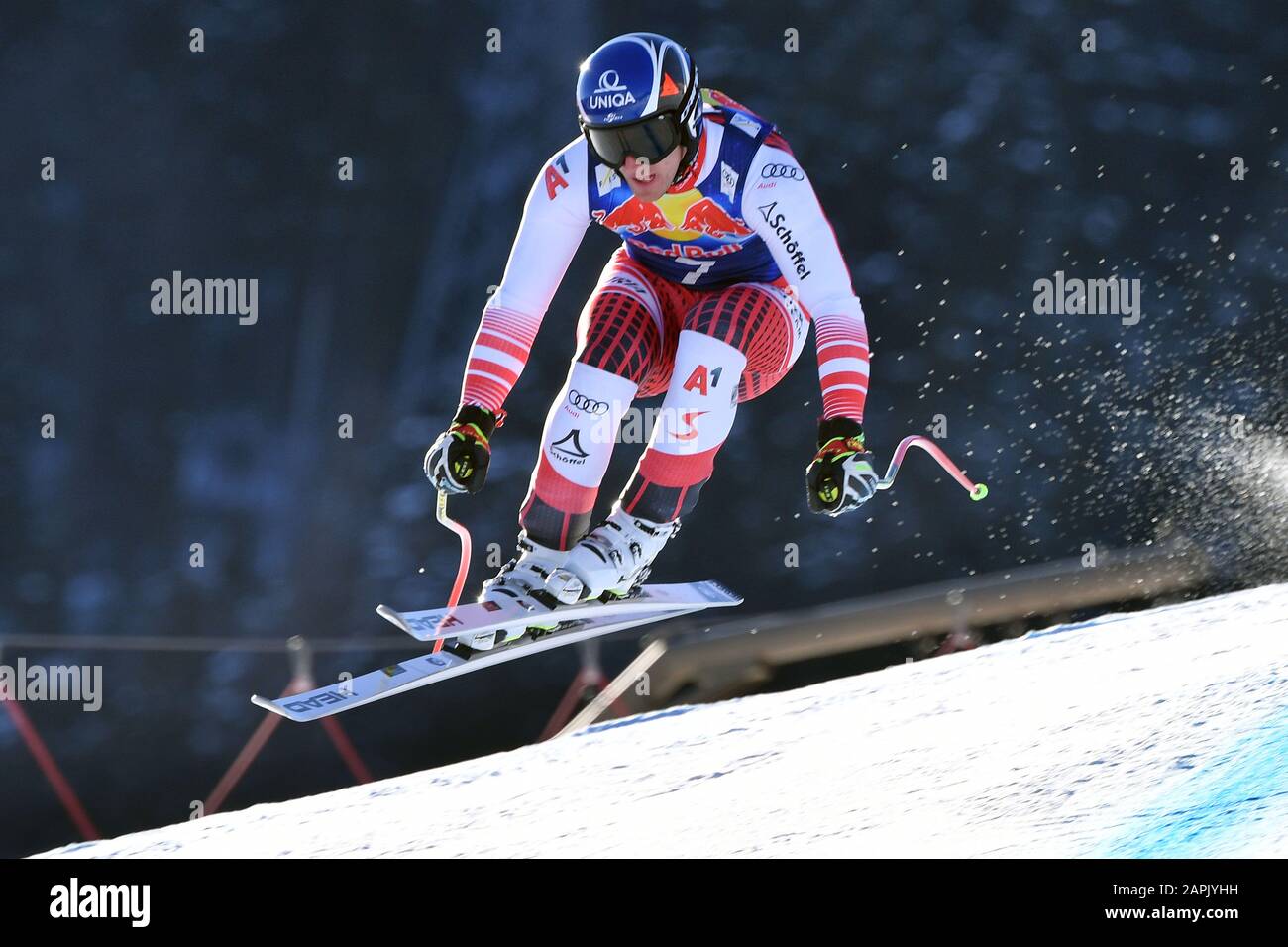 Matthias MAYER (AUT), action, alpine skiing, training, 80. Hahnenkamm race 2020, Kitzbuehel, Hahnenkamm, Streif, departure, January 23, 2020 | usage worldwide Stock Photo