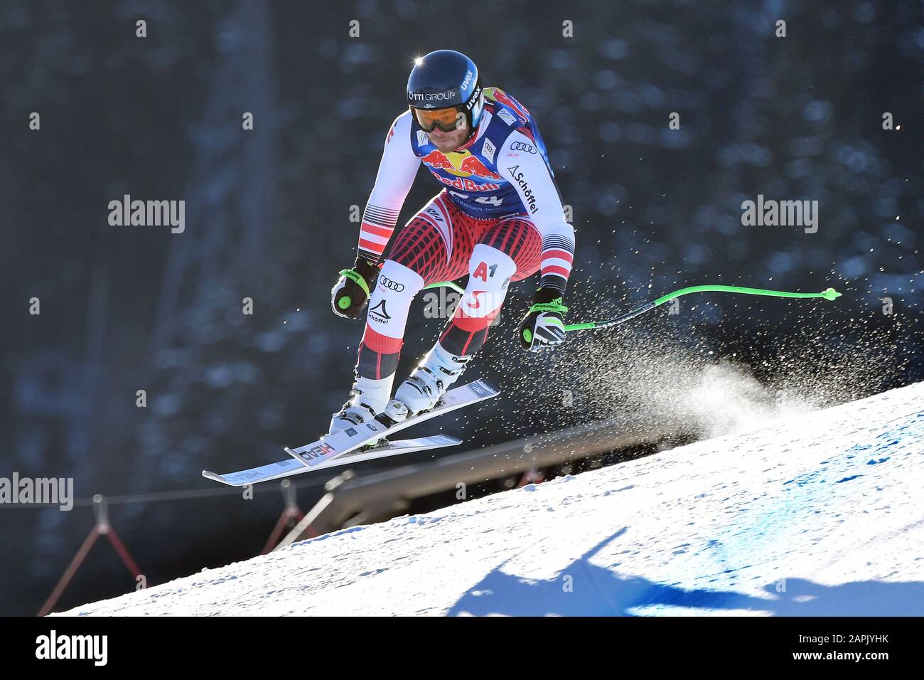 Christian WALDER (AUT), action, alpine skiing, training, 80. Hahnenkamm race 2020, Kitzbuehel, Hahnenkamm, Streif, departure, January 23, 2020 | usage worldwide Stock Photo