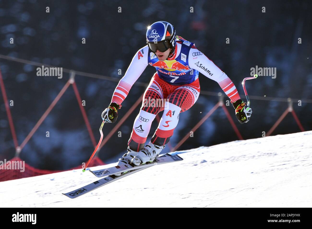 Matthias MAYER (AUT), action, alpine skiing, training, 80. Hahnenkamm race 2020, Kitzbuehel, Hahnenkamm, Streif, departure, January 23, 2020 | usage worldwide Stock Photo