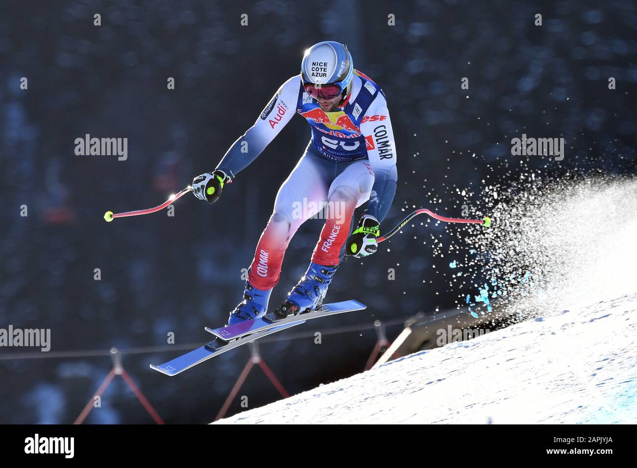 Matthieu BAILET (FRA), action, alpine skiing, training, 80. Hahnenkamm race 2020, Kitzbuehel, Hahnenkamm, Streif, departure, January 23, 2020 | usage worldwide Stock Photo