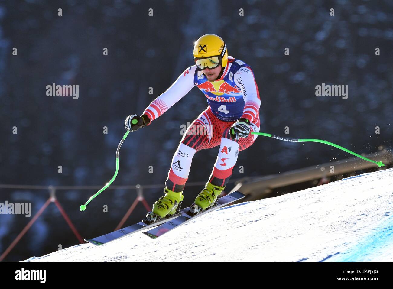 Max FRANZ (AUT), action, alpine skiing, training, 80. Hahnenkamm race 2020, Kitzbuehel, Hahnenkamm, Streif, departure, January 23, 2020 | usage worldwide Stock Photo