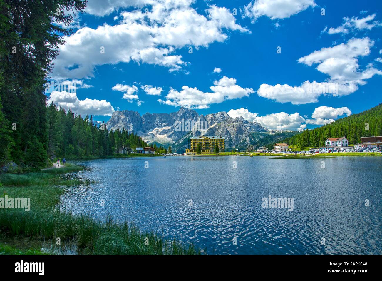 View from Misurina lake in Dolomites mountain, Italy in summer Stock Photo
