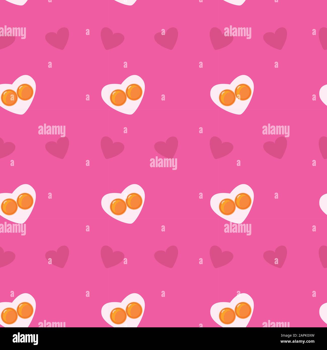 Cute flat seamless valentines pink pattern. Heart-shape fried eggs and hearts. Valentines day holiday concept. Easter wallpaper or background. Stock Stock Vector