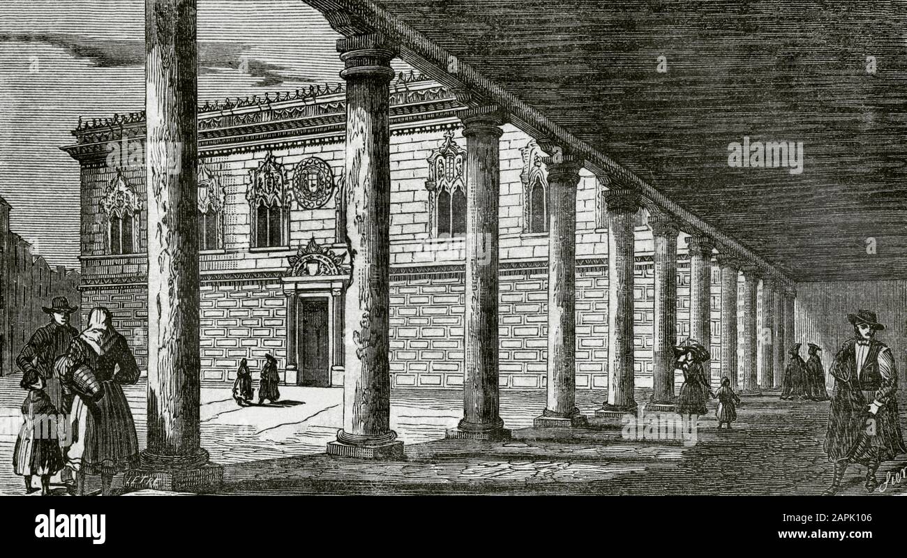 Spain, Guadalajara province, Cogolludo. Palace of the Dukes of Medinaceli. Illustration by Letre. Engraving by Sierra. 19th century. Cronica General de España, Historia Ilustrada y Descriptiva de sus Provincias. Castilla-La Nueva, 1869. Stock Photo