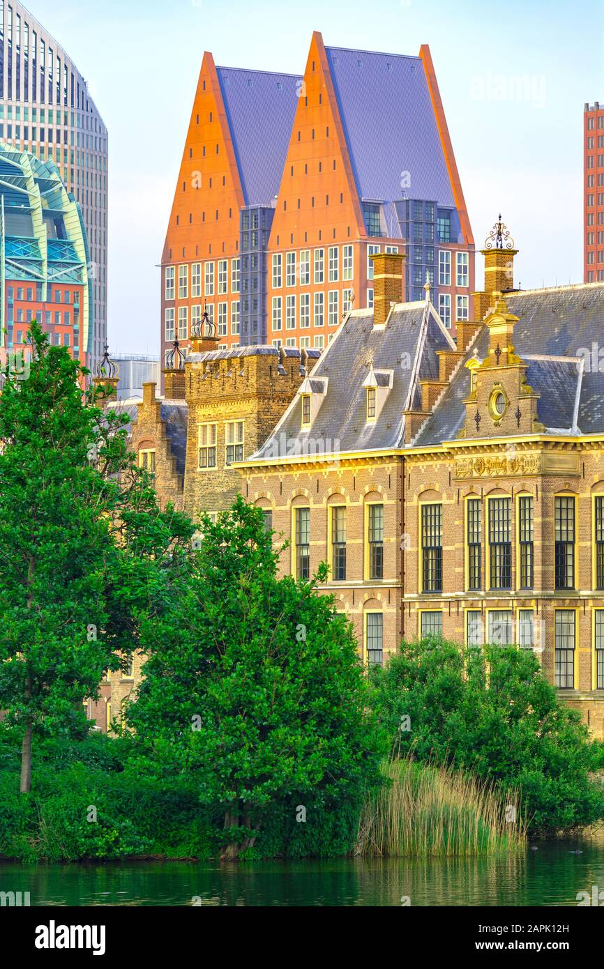The Hague's Binnenhof and skyscrapers in background in the Netherlands at dusk Stock Photo Alamy