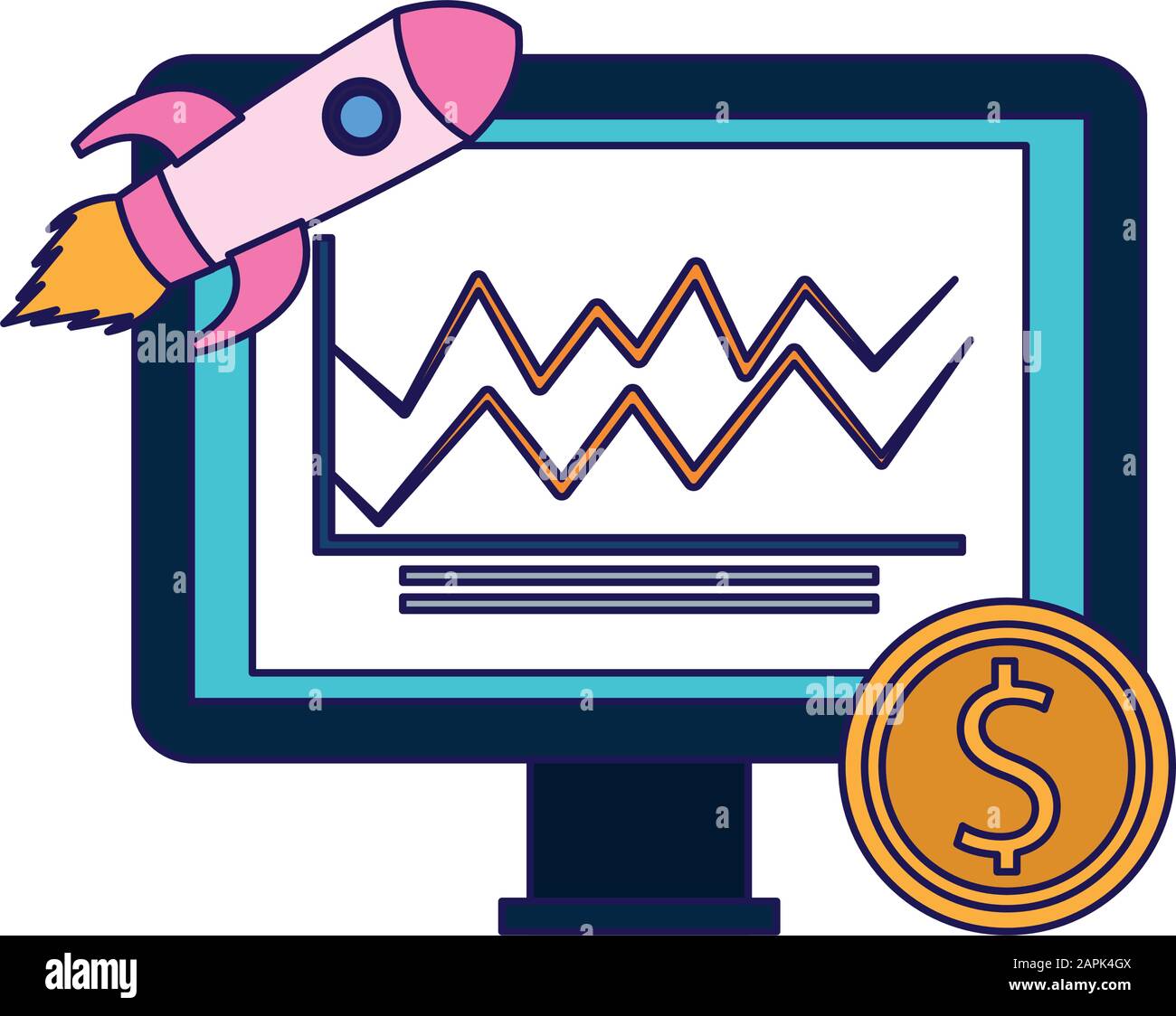 computer with rocket and money coin Stock Vector Image & Art - Alamy
