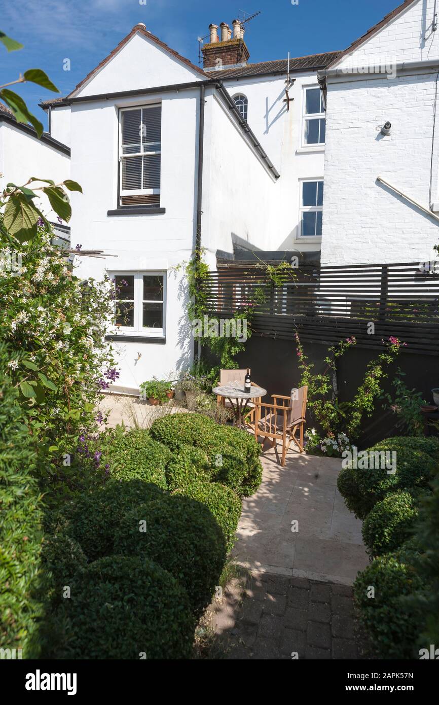 A private English garden patio, Alverstoke, Gosport, Hampshire, England