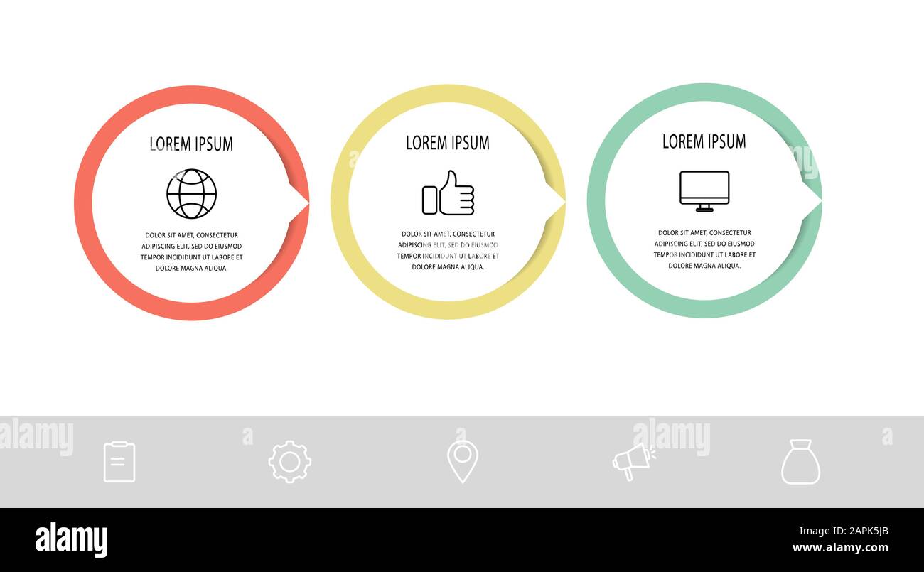 Vector flat template circle infographics. Business concept with 3 ...