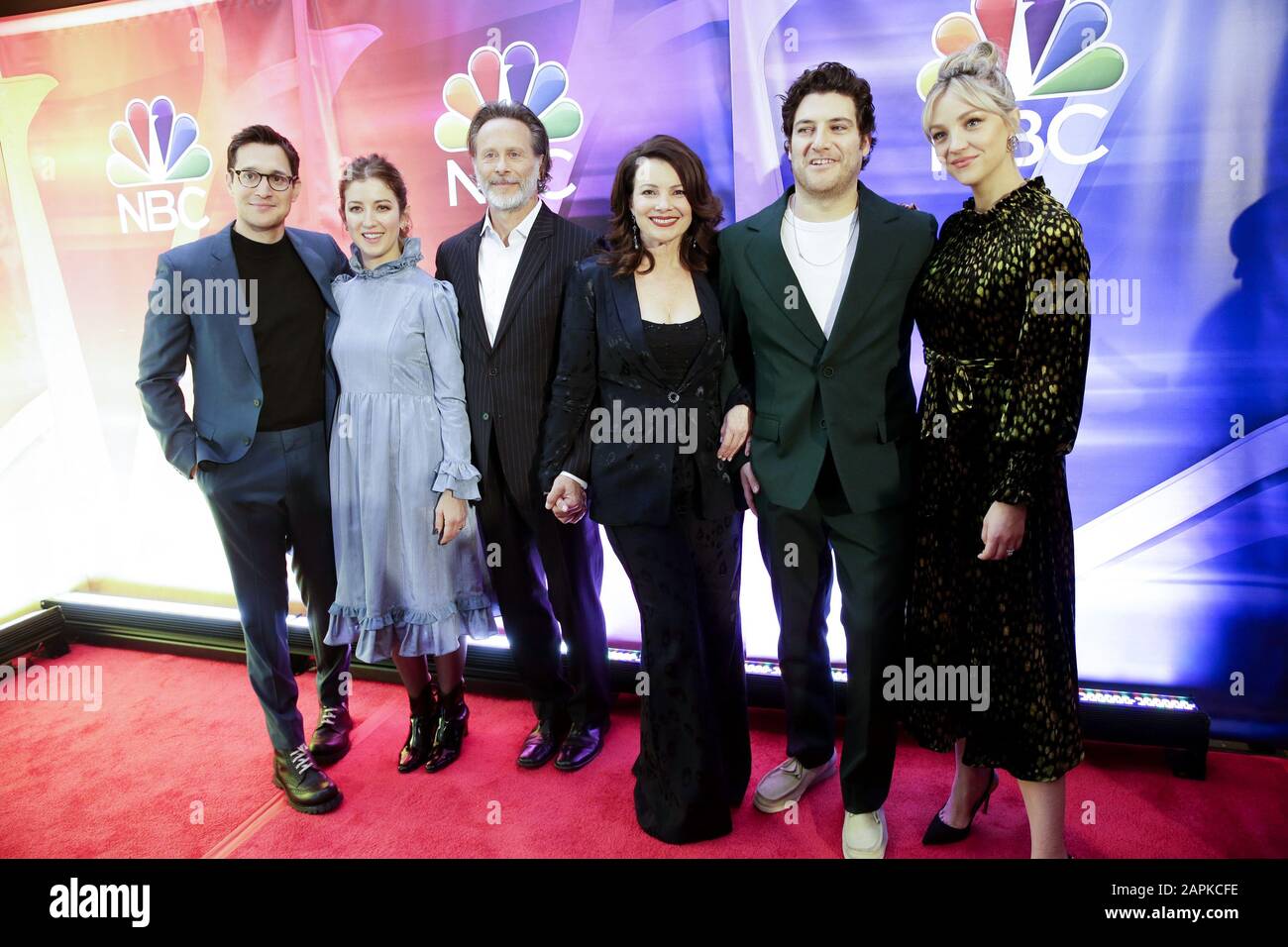 New York, United States. 23rd Jan, 2020. Dan Levy, Creator and Executive Producer, Jessy Hodges, Steven Weber, Fran Drescher, Adam Pally, Abby Elliott, 'Indebted' arrive on the red carpet at the NBC Midseason New York Press Junket at Four Seasons Hotel New York on Thursday, January 23, 2020 in New York City. Photo by John Angelillo/UPI Credit: UPI/Alamy Live News Stock Photo