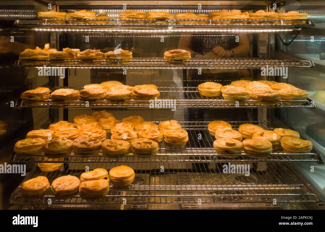 Meat pies. Bakehouse, Fairlie, New Zealand., Stock Photo