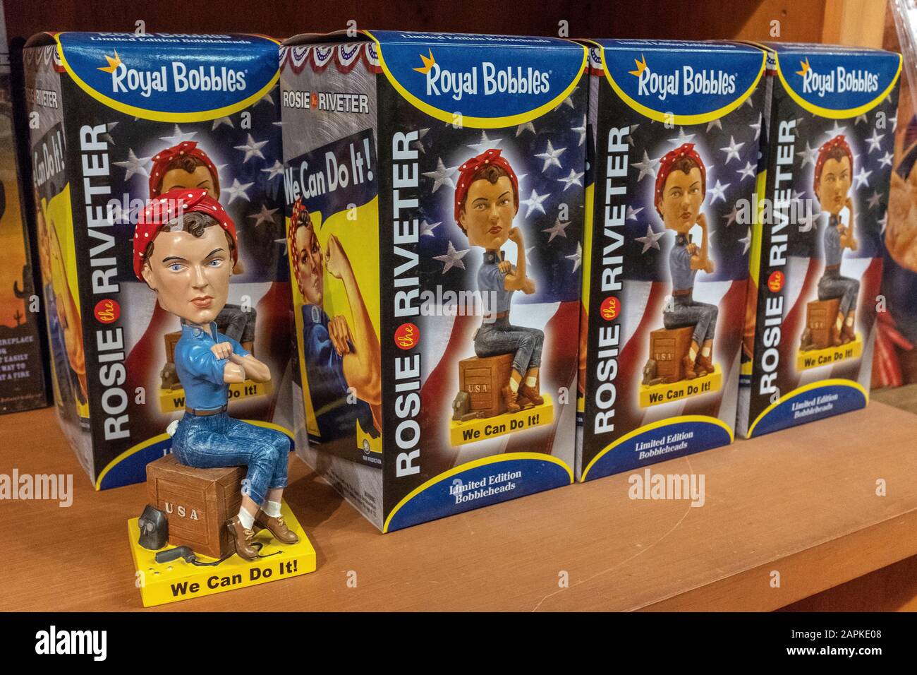 'Rosie the Riveter' bobblehead for sale in Old Town Albuquerque, New Mexico Stock Photo