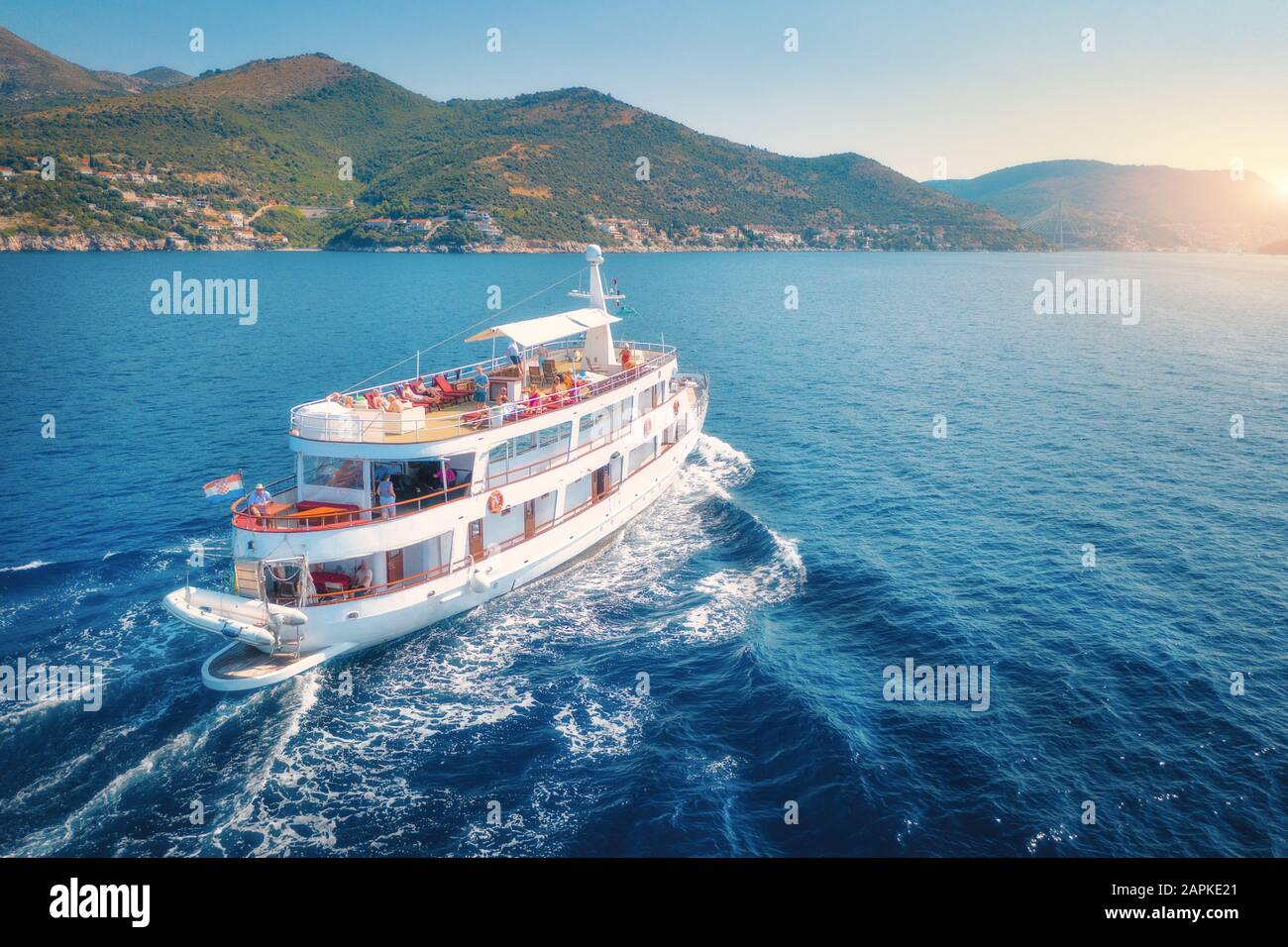 Aerial view of boats and yachts on tropical sea coast in summer Stock ...