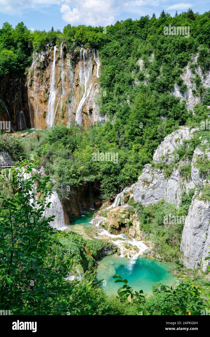 Veliki Slap, the highest waterfall in Plitvice Lakes National Park in Croatia Stock Photo