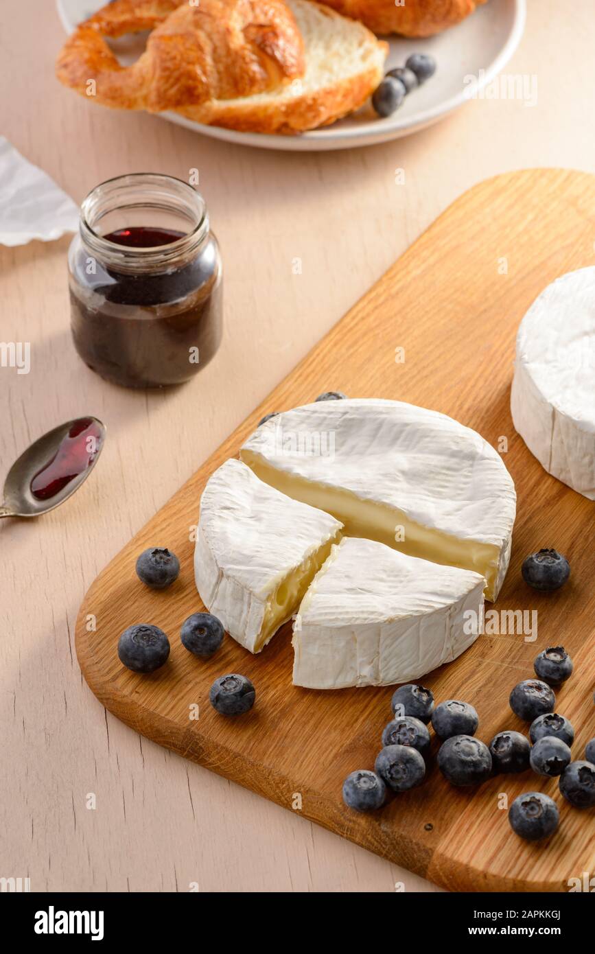 Brie cheese, blueberries jam and croissant. Filling for a puff pastry