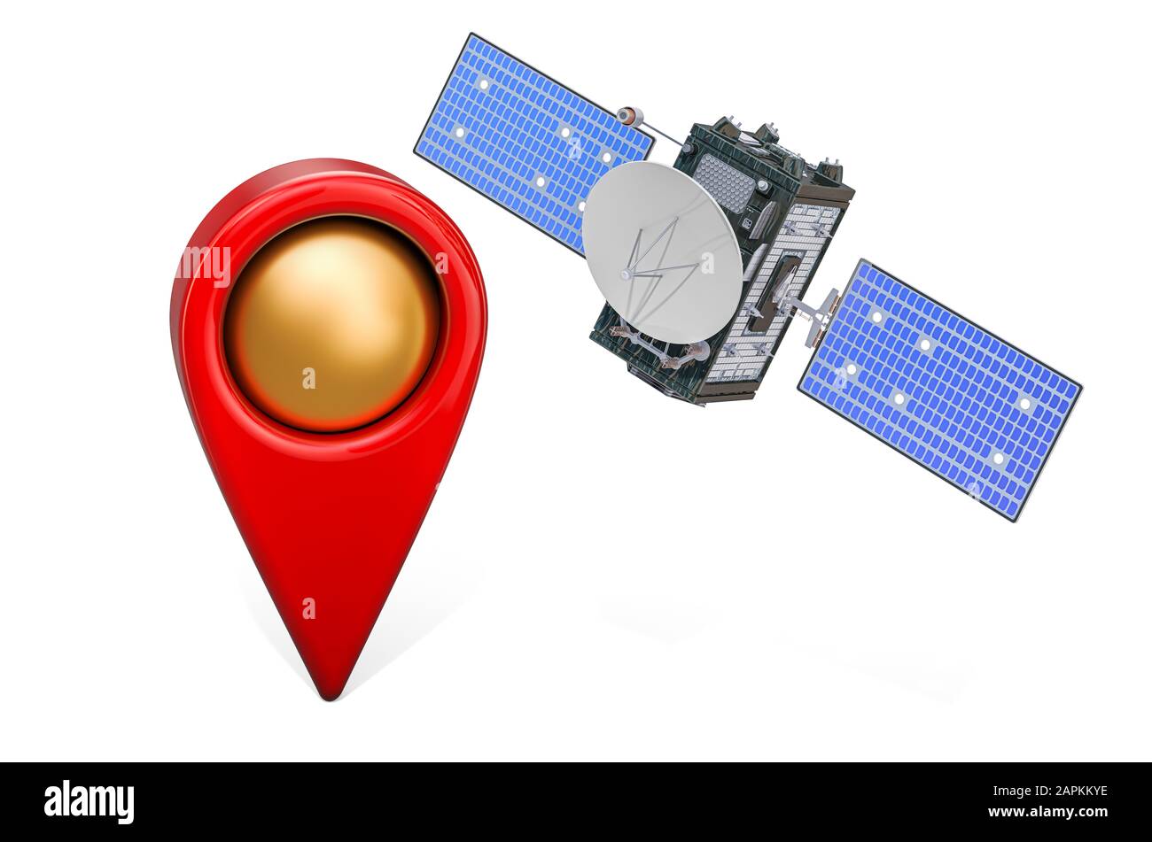 Map pointer with satellite, 3D rendering isolated on white background ...