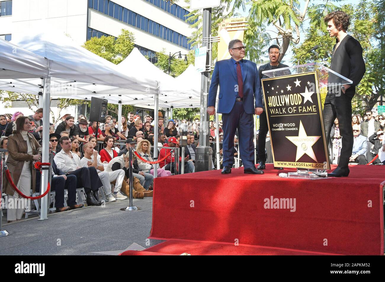Los Angeles, USA. 23rd Jan, 2020. Shawn Mendes speaking at the Sir Lucian Grainge Star On The Hollywood Walk Of Fame Ceremony held in front of the Capitol Records Building in Hollywood, CA on Thursday, January 23, 2020 (Photo By Sthanlee B. Mirador/Sipa USA) Credit: Sipa USA/Alamy Live News Stock Photo