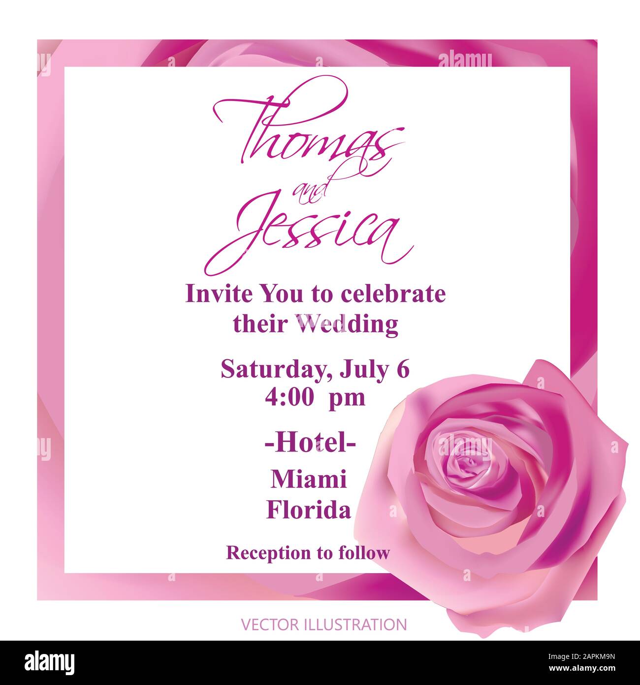 Wedding Invitation Background With Rose Floral Poster Invite Vector Decorative Greeting Card Anniversary Board Invitation Design Backdrop Illust Stock Vector Image Art Alamy