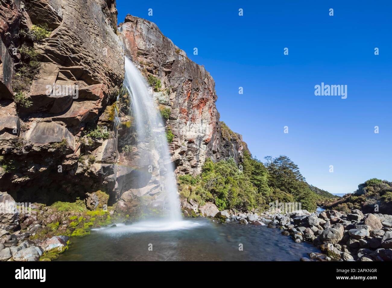 New Zealand, Long exposure of Taranaki Falls in North Island Volcanic ...