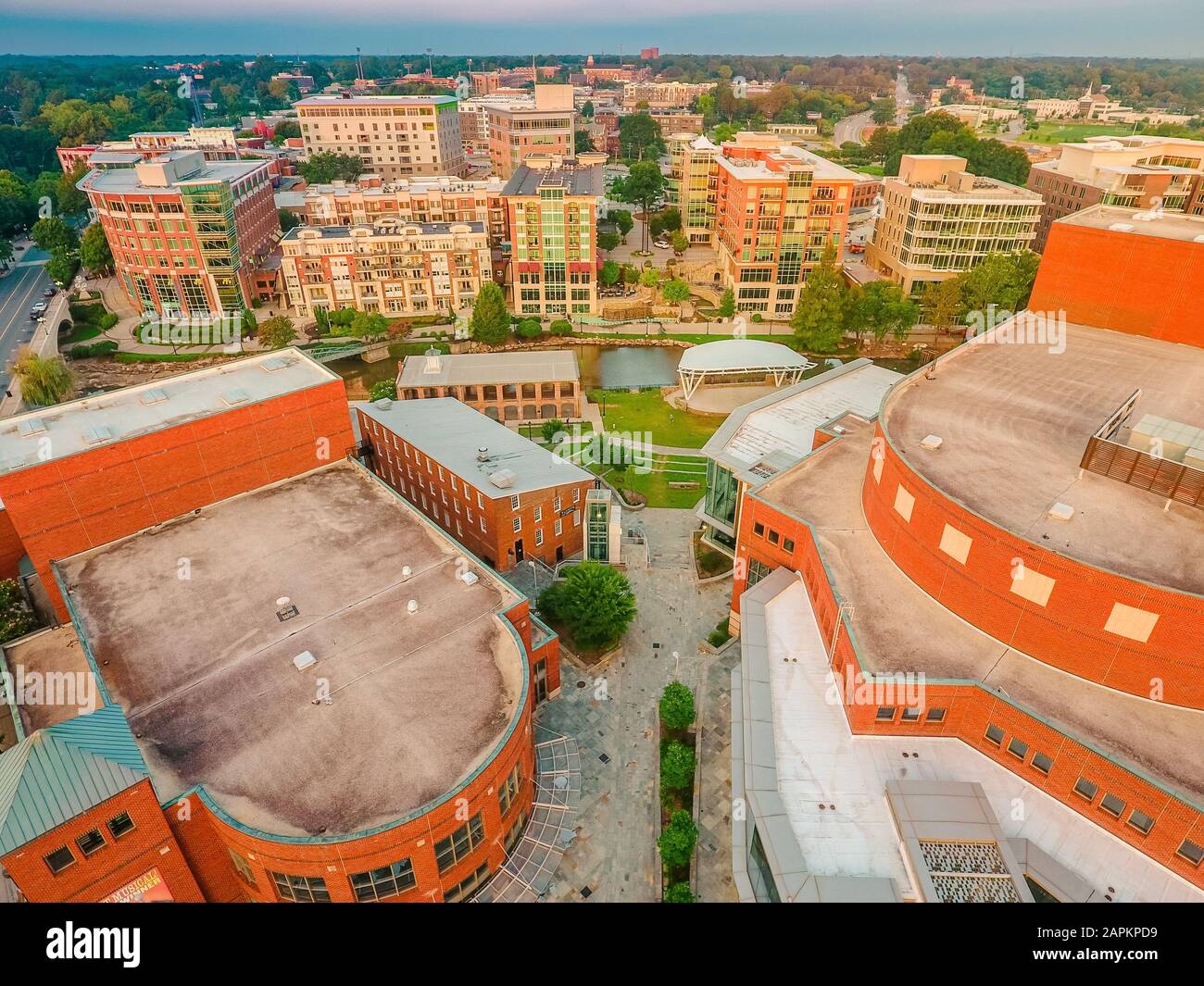 High angle shot of a cityscape with a lot of tall buildings in Greenville, South Carolina Stock Photo