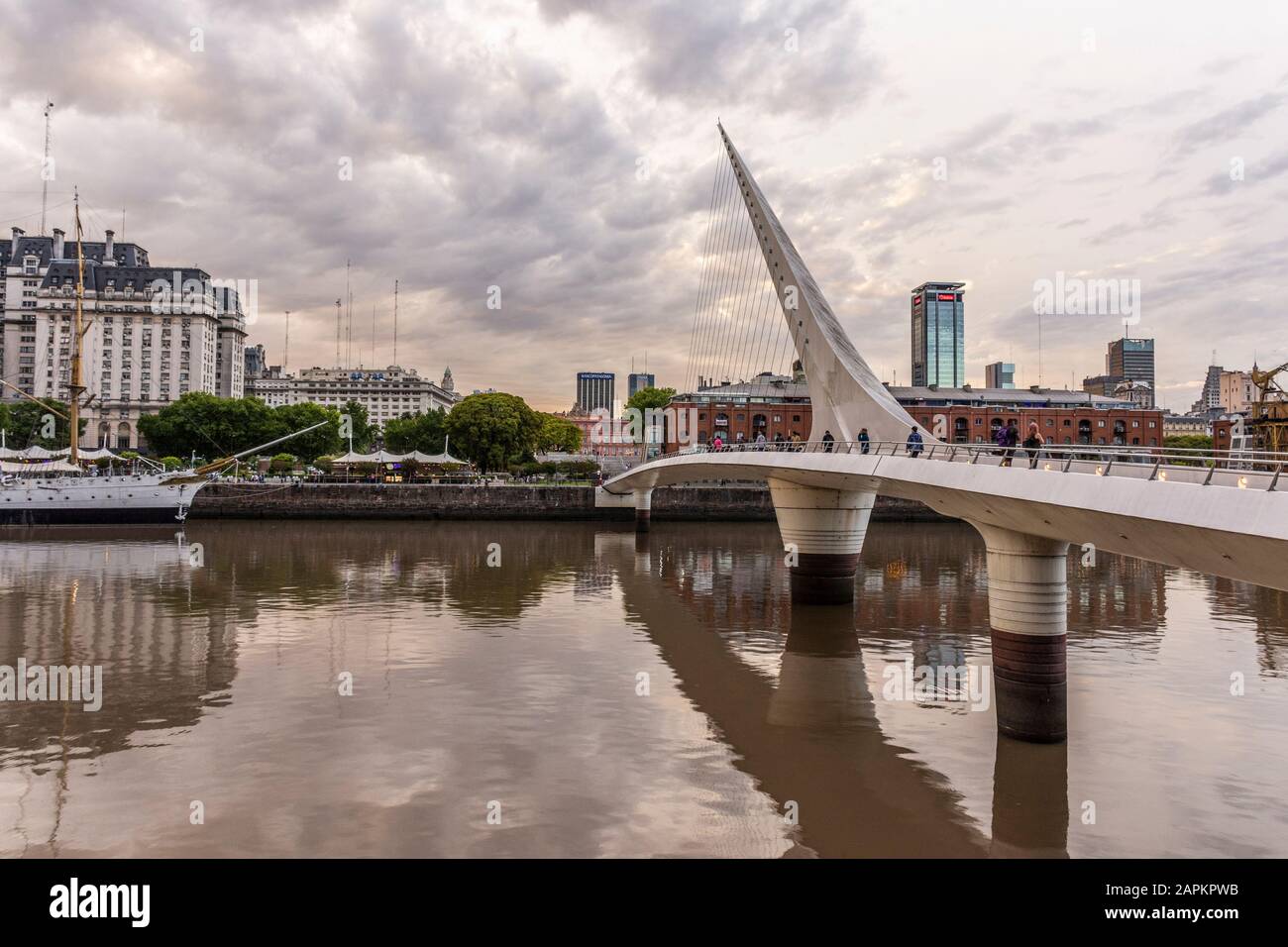 Beautiful view to modern bridge and buildings in Puerto Madero, Buenos Aires, Argentina Stock Photo