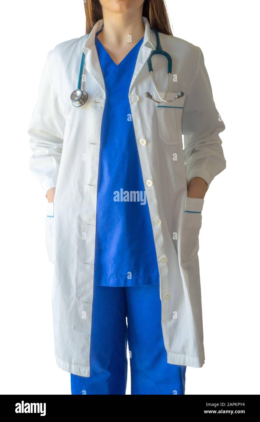 Young successful female doctor in a medical uniform with her hands in the  pockets Stock Photo - Alamy