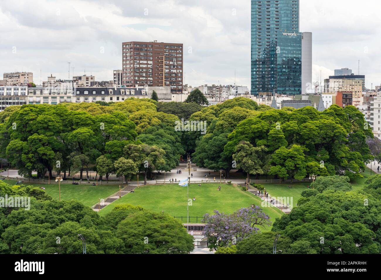 Beautiful view from the top of tower to green area and buildings in Buenos Aires, Argentina Stock Photo