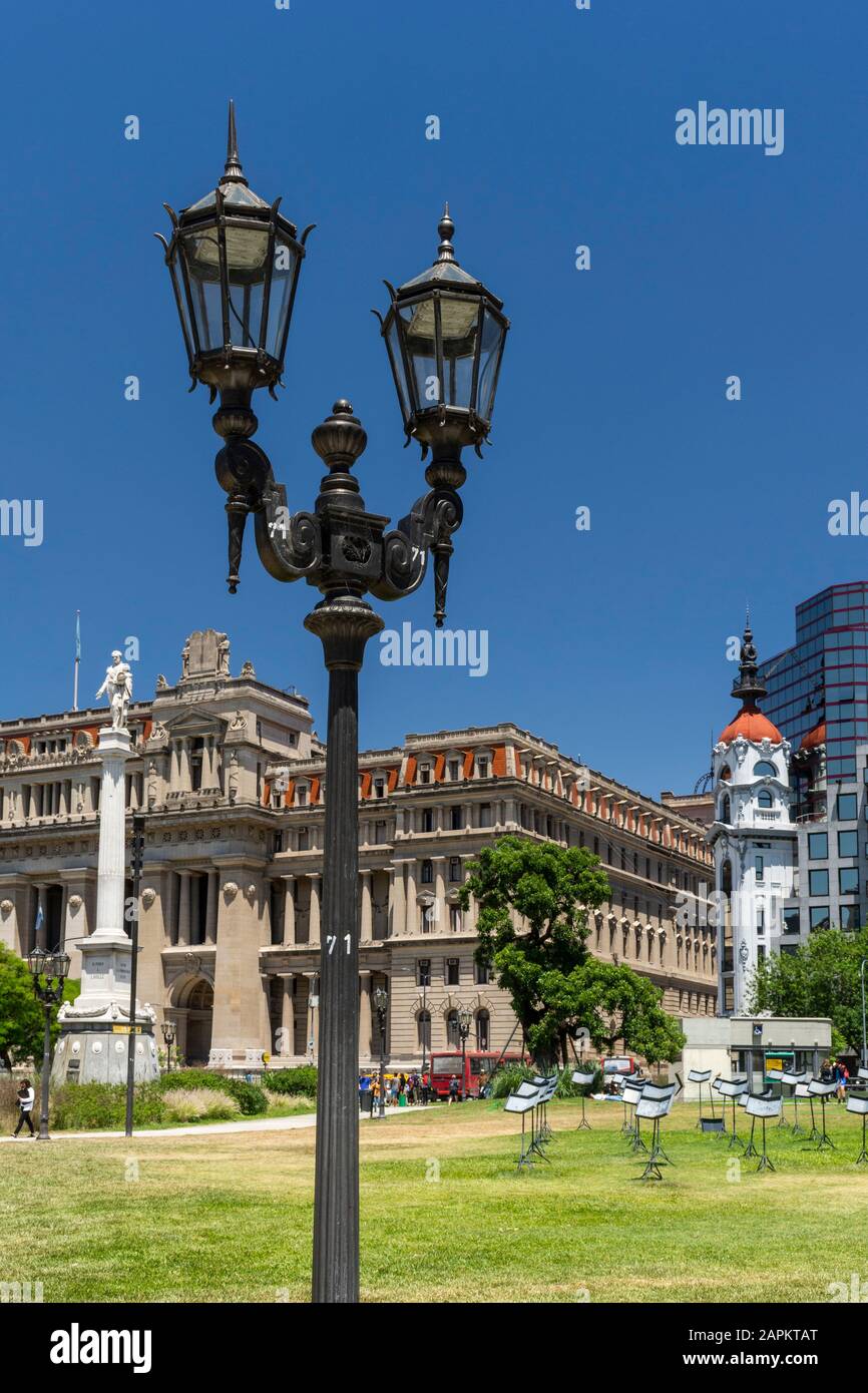 Beautiful view to old historic lamp post and building of Supreme Court in Buenos Aires, Argentina Stock Photo