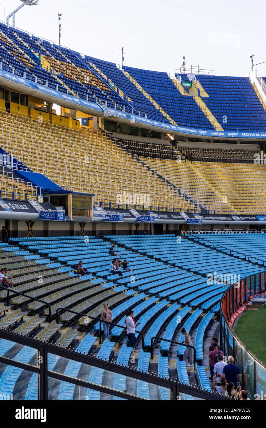 Interior of La Bombonera soccer stadium (Boca Juniors) in La Boca area, Buenos Aires, Argentina Stock Photo