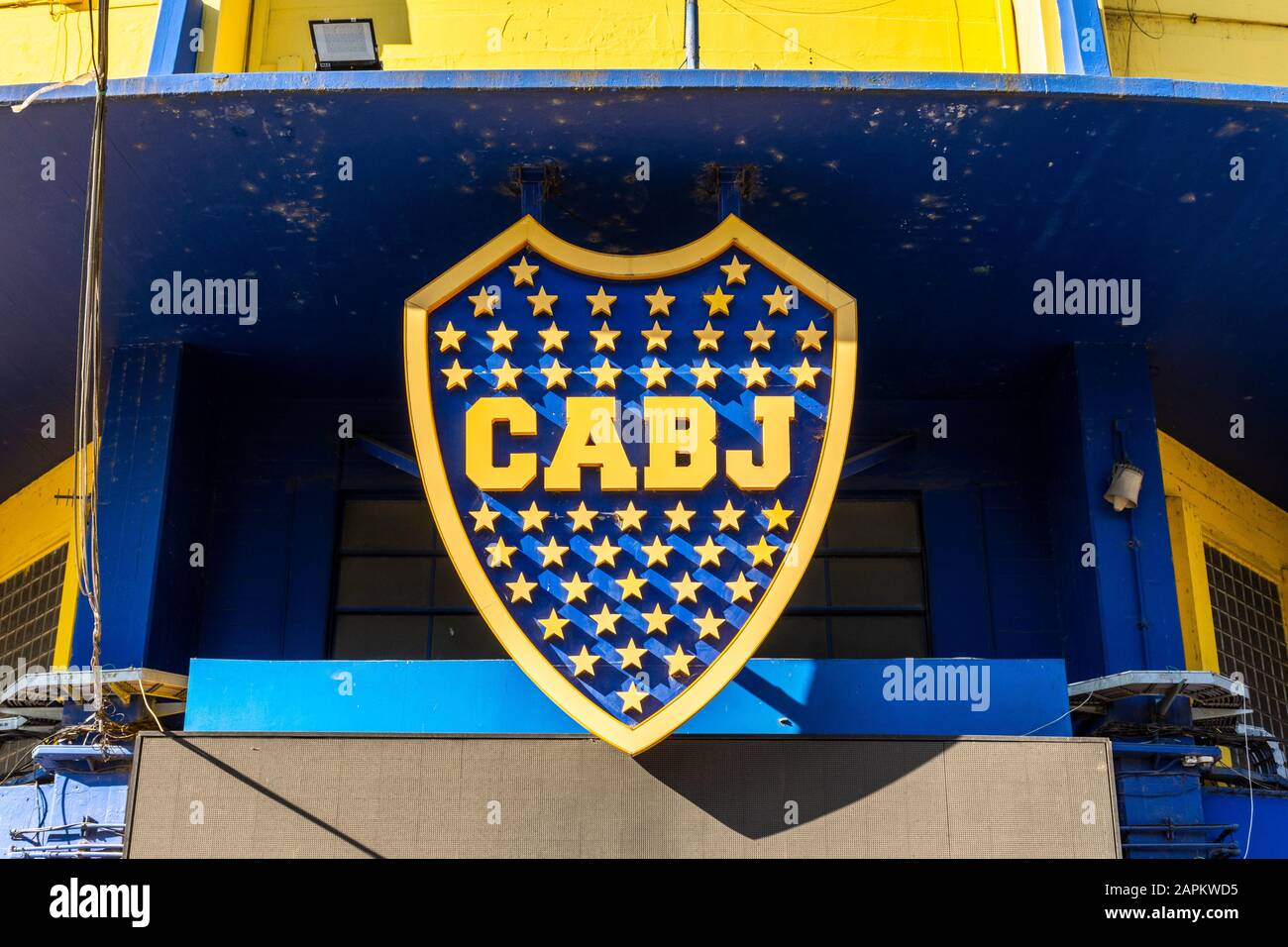 Exterior of La Bombonera soccer stadium (Boca Juniors) in La Boca area, Buenos Aires, Argentina Stock Photo