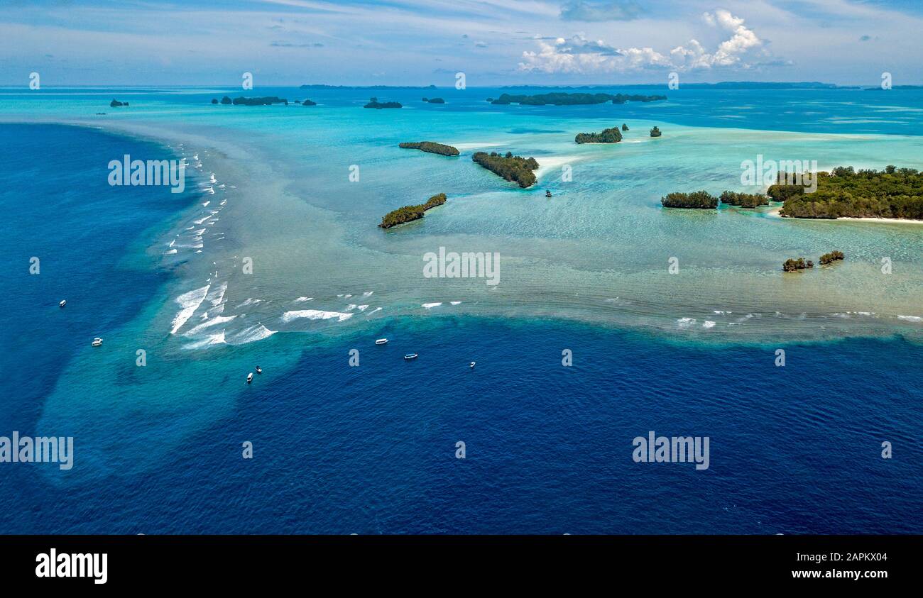 Luftaufnahme vom Blue Corner, Palau Stock Photo