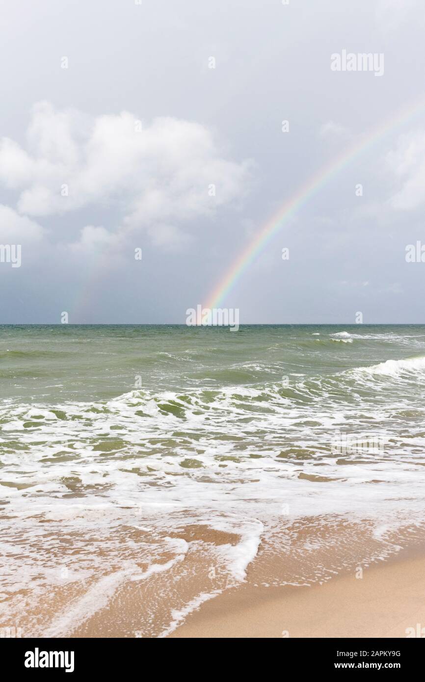 Russia, Kaliningrad Oblast, Zelenogradsk, Rainbow over Baltic Sea Stock Photo
