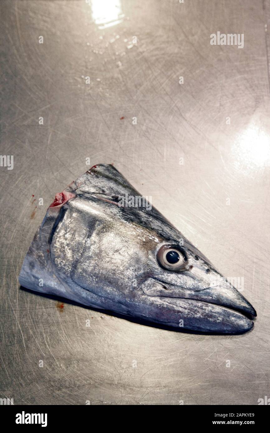Taiwan, Head of decapitated fish looking at camera Stock Photo