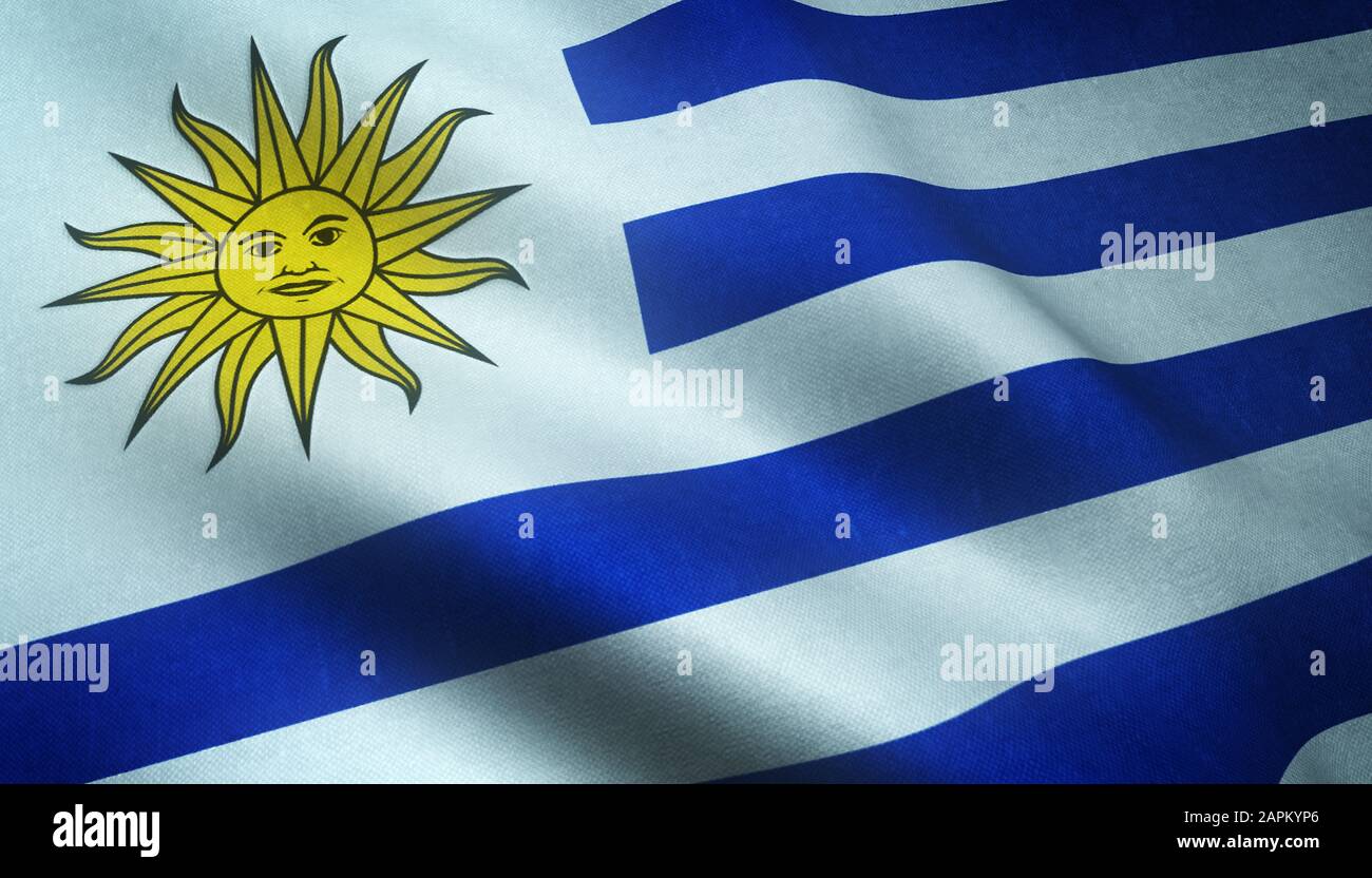 Closeup shot of the realistic flag of Uruguay with interesting textures Stock Photo