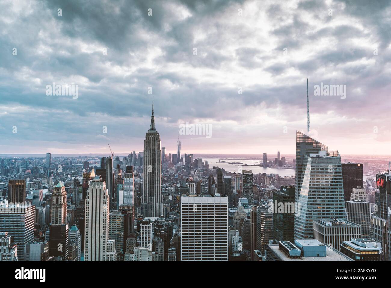 USA, New York, Aerial view of New York city skyscrapers with Empire State Building Stock Photo