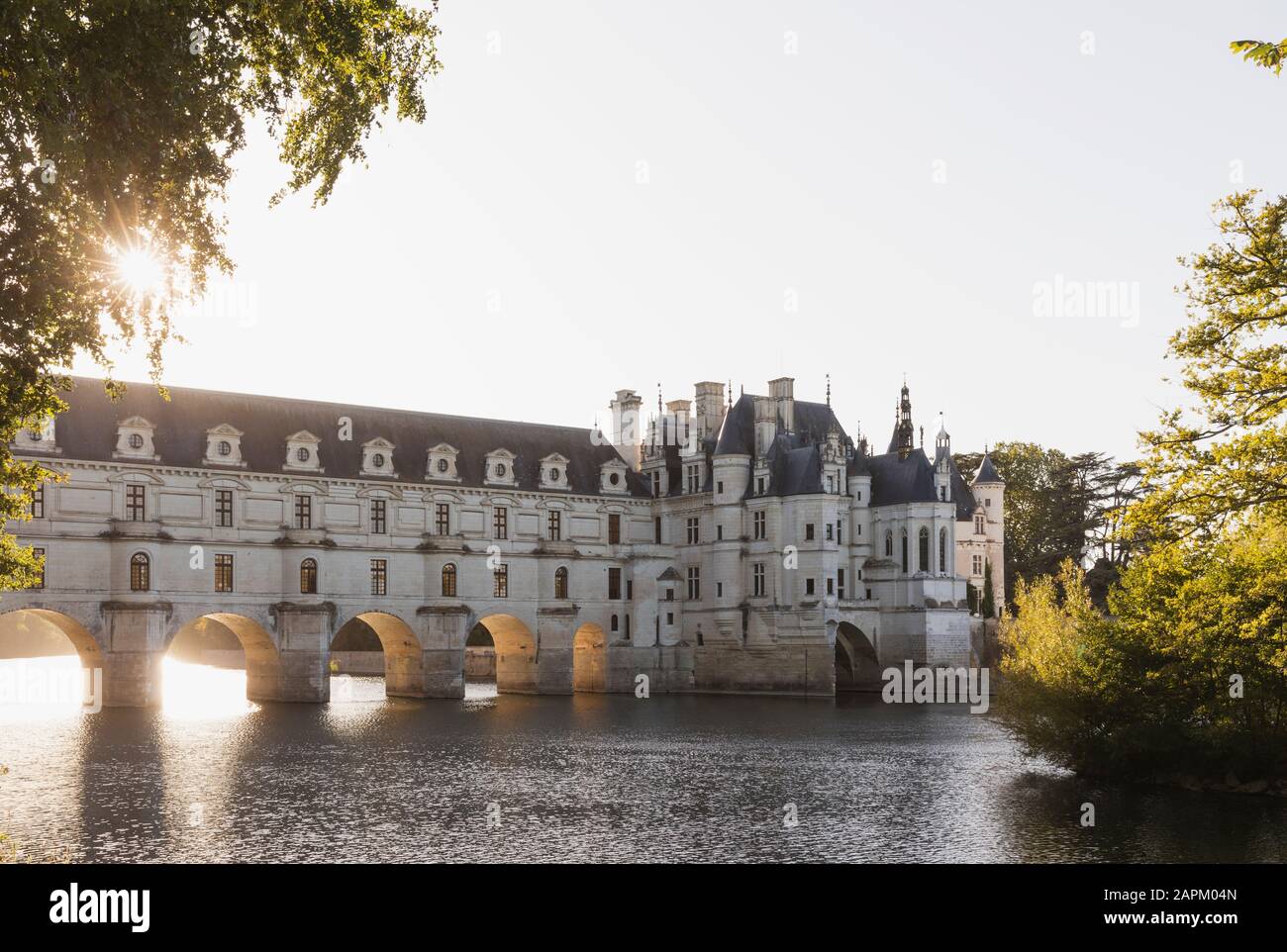 France, Centre-Val de Loire, Chenonceaux, Chateau de Chenonceau at sunset Stock Photo