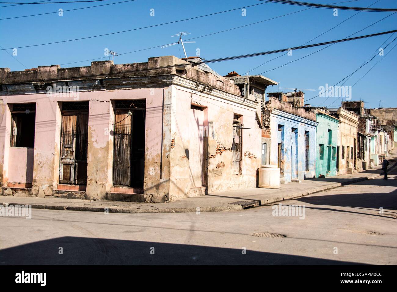A grouping of multicolored homes in a neighborhood; Santiago de Cuba