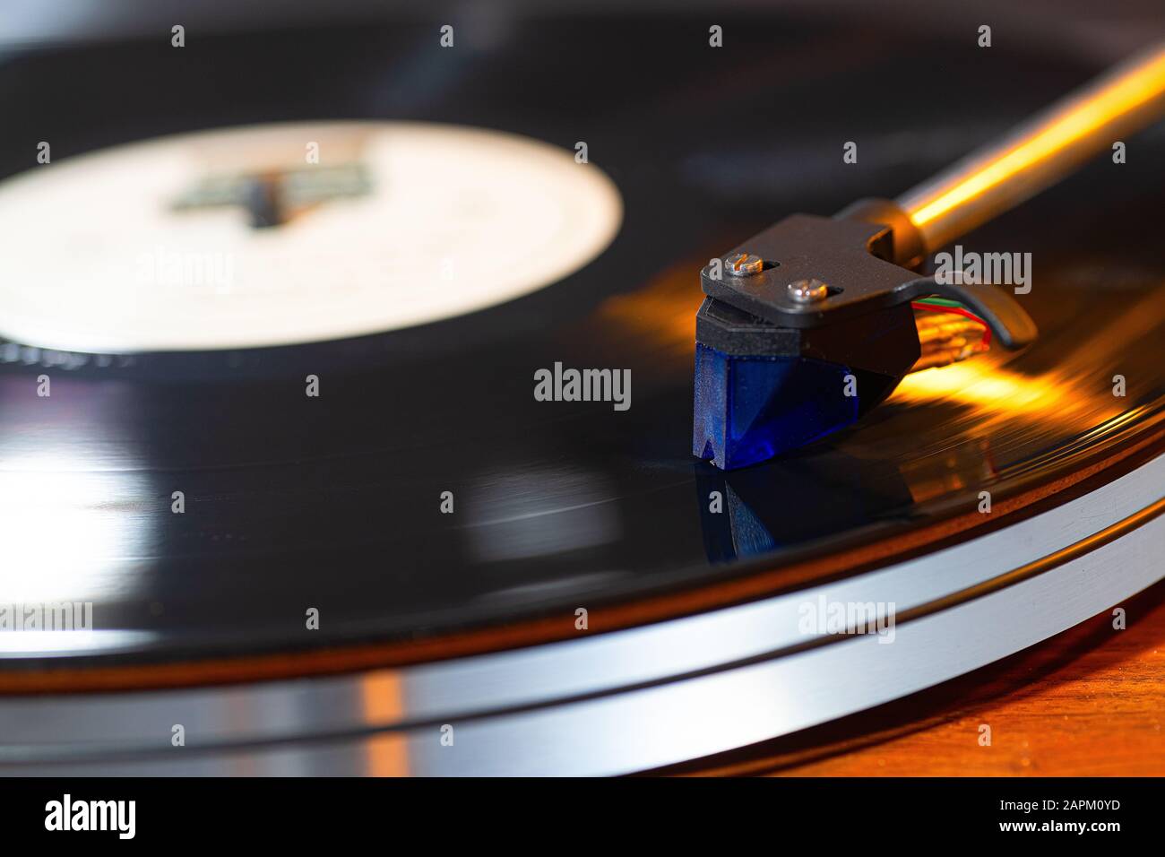 Closeup shot of a headshell of modern gramophone with a blurred background Stock Photo