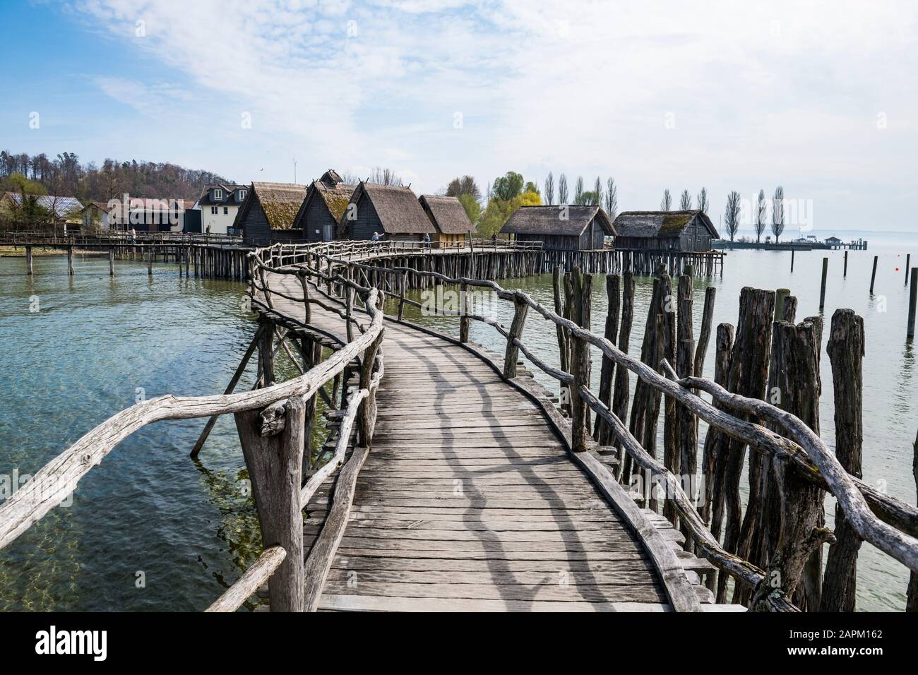 Germany, Unteruhldingen, Stilt houses on Lake Constance open-air archeological museum Stock Photo