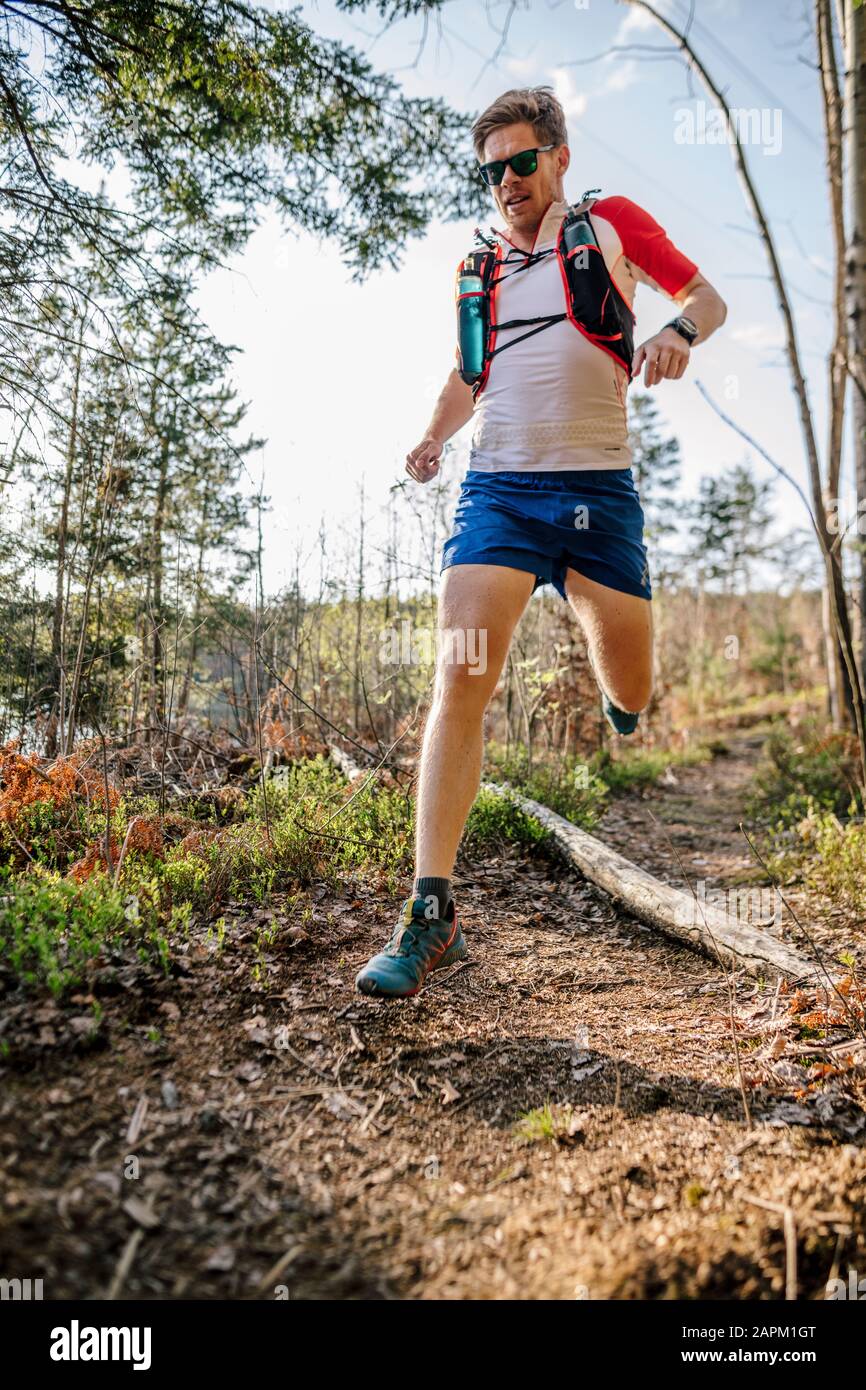 Man running in the forest Stock Photo - Alamy