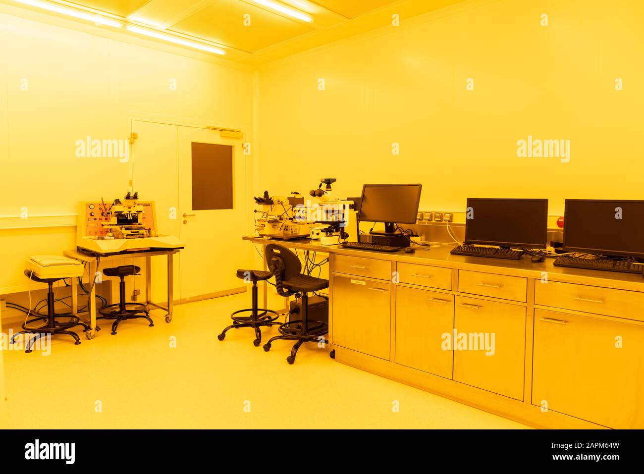 Interior of a laboratory in artificial yellow light Stock Photo Alamy