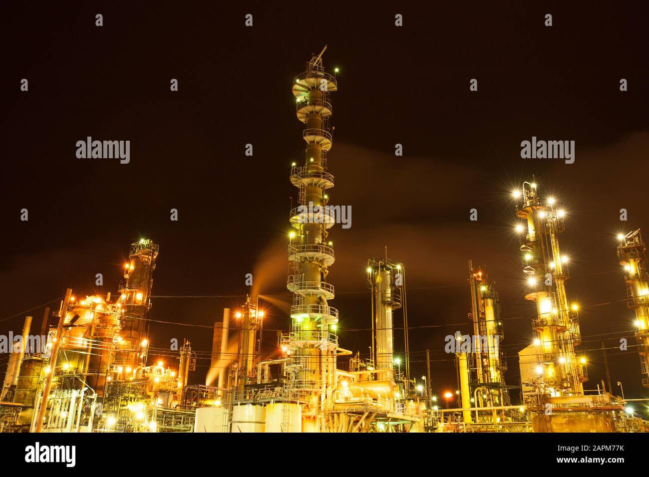 Lights of oil refinery near Halifax, Nova Scotia, Canada Stock Photo