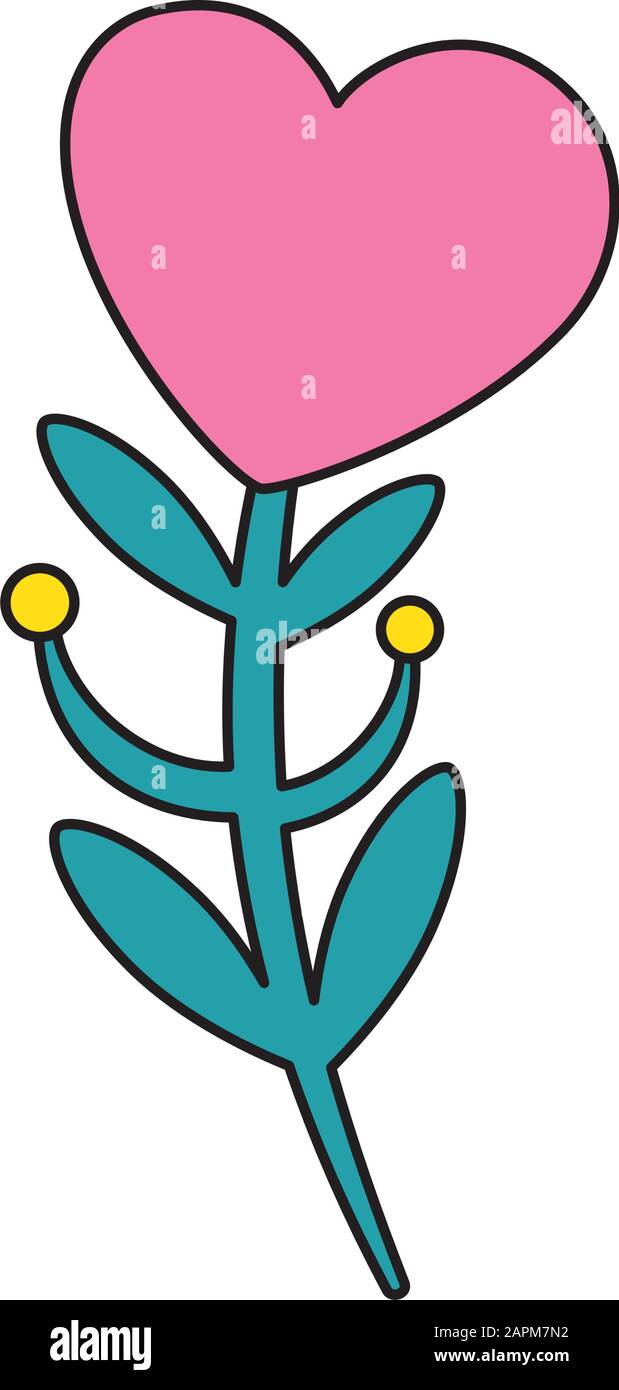 cute flower in shape heart with branch and leafs Stock Vector Image ...
