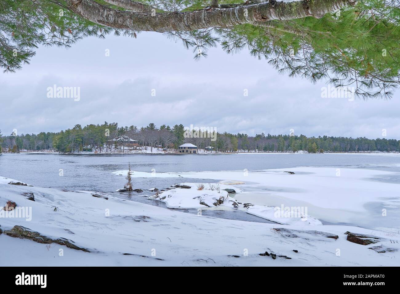 Winter scene at Stoney Lake in Peterborough County Kawartha Ontario Canada. Stock Photo