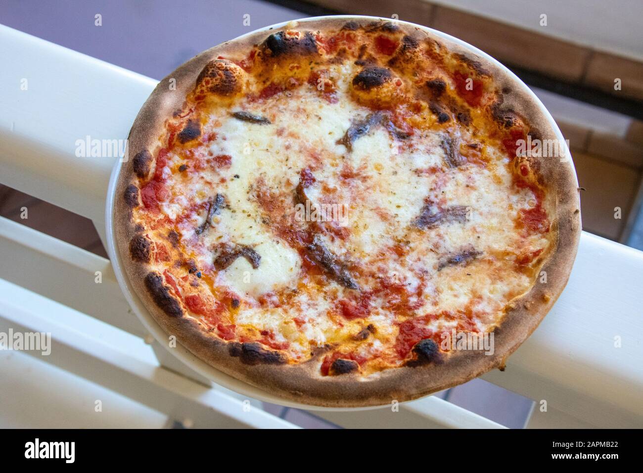 Napoletana Pizza, anchovies, Ristorante Vittoria, Ravello, Italy Stock Photo