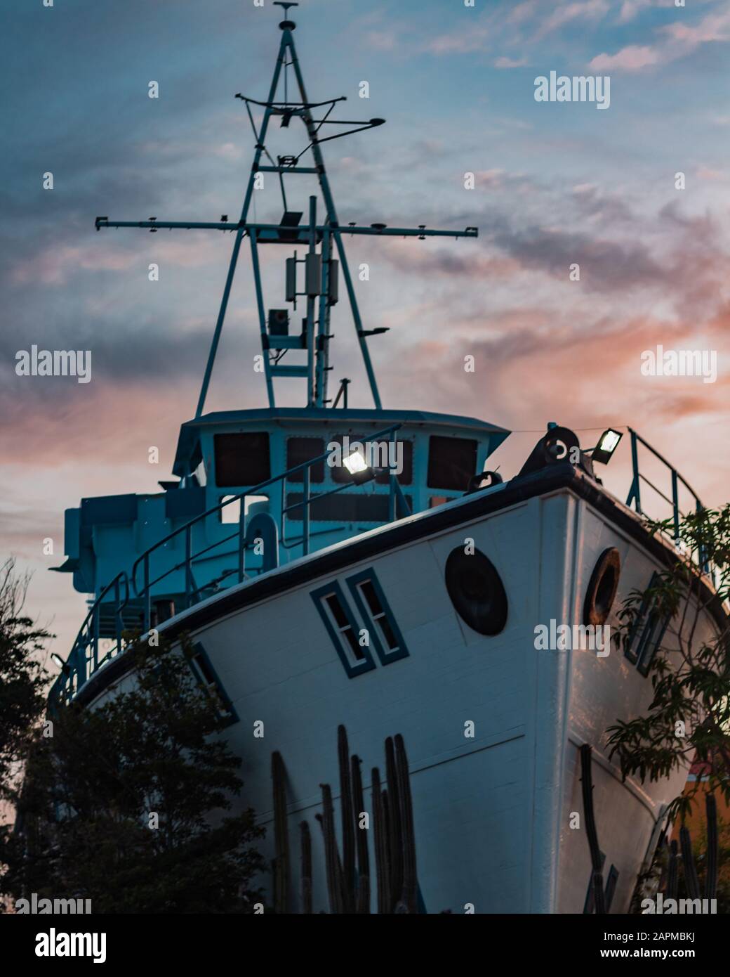 Sea Aquarium Beach, Curacao. Docked ship/boat/yacht transformed into a